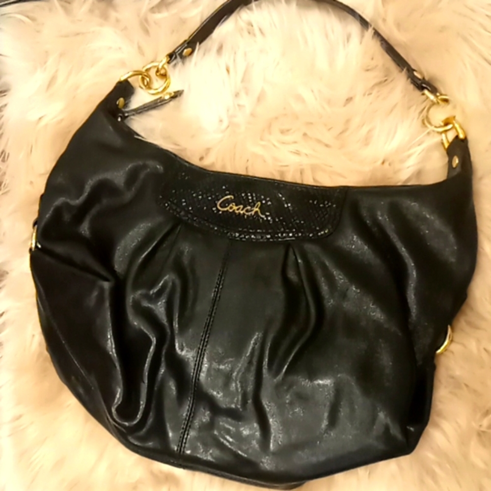 Coach Ashley Black Leather/Python Shoulder Bag - image 1